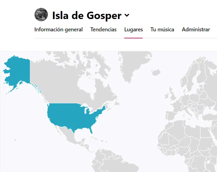 Mapa de oyentes por país en Apple Music for Artists de Isla de Gosper