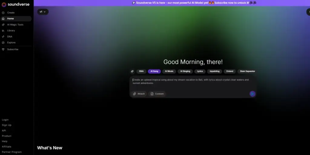 Soundverse genera música desde prompt y tiene funciones extra como separación de stems, extensión de pistas y auto-loops.