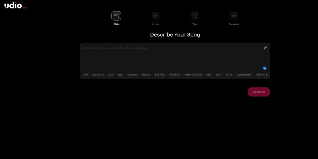 Plataforma Udio para generar música con IA a partir de texto y editar canciones por secciones